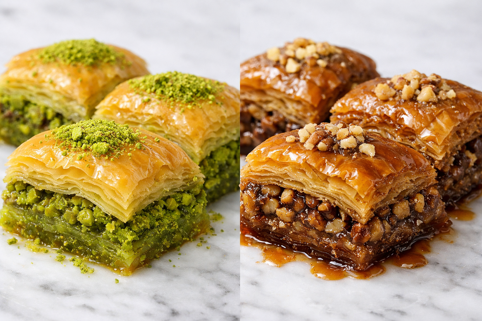 Fistikli ve cevizli baklava cesitleri