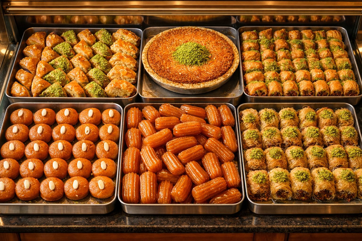 Farkli serbetli tatli cesitlerinin bir arada gorunumu